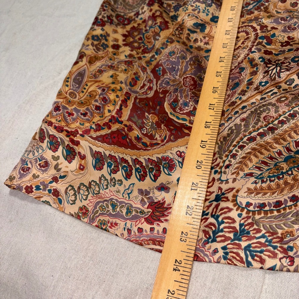 Vintage 100% Silk Paisley Floral Pencil Skirt Gold Red Lined Size 8 High Waist - Picture 3 of 7